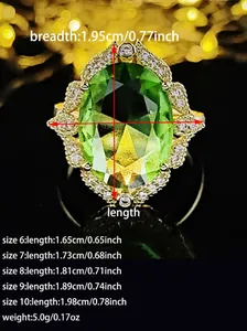 Guide des tailles pour bague mariage avec zircon vert, incluant largeur et poids