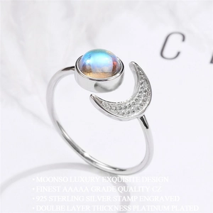 Elegant S925 silver sun and moon open ring featuring opal moonstone and cz accents