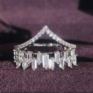 Elegant double layer crown silver ring set with micro-paved cubic zirconia on velvet box