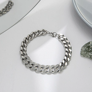 Mode Hiphop Cubaanse Schakelarmband Voor Dames Zilverkleur Ingelegde Strass Koperen Ketting Geometrische Sieraden Accessoire
