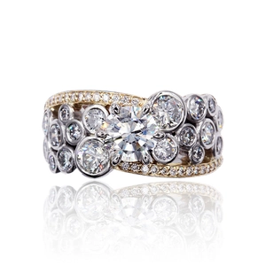 Luxury dual-tone hollow ring with full pavé round zircon stones and a large center crystal