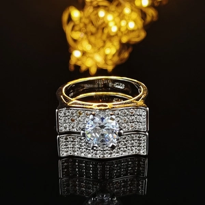 Ensemble de bagues de mariée en argent S925 avec zircons ronds et sertissage pavé