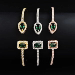 6-teiliges Set aus Pave-Kristallarmbändern mit Tropfen- und Smaragdschliff in Gold und Silber
