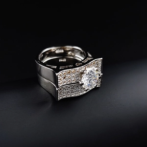 Ensemble de bagues de fiançailles en argent S925 avec grands diamants ronds simulés