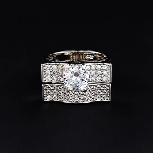 Ensemble de bagues de mariée en argent S925 avec grand diamant de simulation coupe ronde