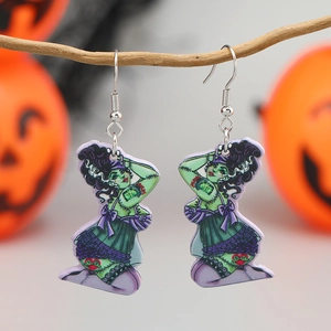 Halloween Gothic Acryl Hängeohrringe Für Damen Blutstropfen Geisterbraut Kürbis Charakter Retro Neuheit Party Schmuck