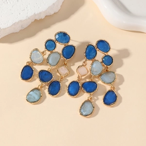 Bohemian colorful drop earrings with resin stones and gold finish on stone base