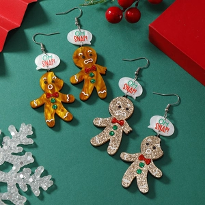 Orecchini Pendenti in Acrilico con Omino di Pan di Zenzero di Natale Divertente Oh Snap Fumetto Glitter Gioielli per Donna