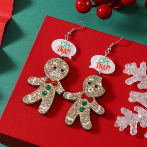 Orecchini a forma di omino di pan di zenzero glitterati per feste natalizie