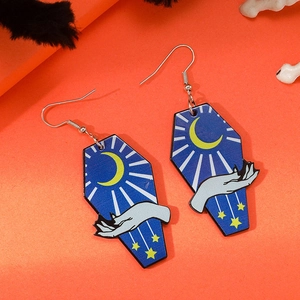 Gothic acrylic coffin earrings with moon and hand print for Halloween jewelry