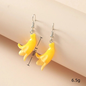 Detailed view of creative banana-shaped resin earrings with 3.5cm size and 6.5g weight