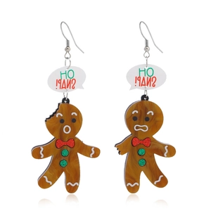 Orecchini di Natale a forma di omino di pan di zenzero in acrilico con scritta OH SNAP