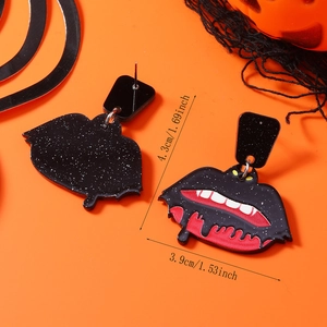 Macro view of Halloween pumpkin ghost earrings showing blood mouth size 4.3cm by 3.9cm
