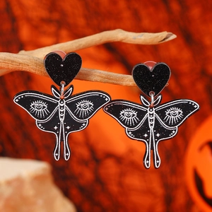 Gothic black moth earrings with mystical moon and star symbols for Halloween jewelry