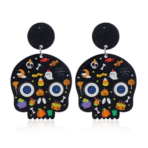 Halloween punk acrylic skull earrings with pumpkin and ghost patterns for women