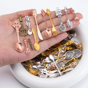 Vintage Alloy Tableware Charms Spoon Fork Knife Shovel Pendants For DIY Jewelry Making Bracelet Necklace Accessories