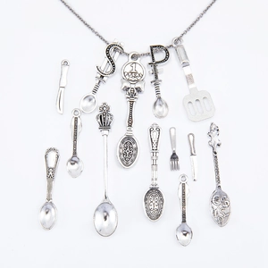 Vintage silver alloy cutlery charms set with miniature spoons and forks for DIY jewelry