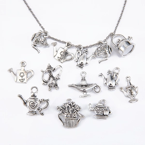 Lot de pendentifs vintage en argent avec théière et lampe magique pour bijoux DIY