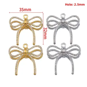 Sparkling rhinestone bow pendant for DIY jewelry making in gold and silver finish