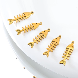 Set of five gold stainless steel fishbone charms for DIY necklace jewelry making