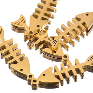 Polished gold stainless steel fishbone pendants for DIY jewelry making necklaces