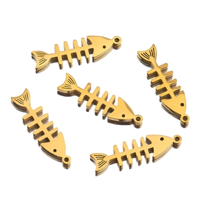 Five gold-plated stainless steel fishbone charms for DIY jewelry making and necklaces