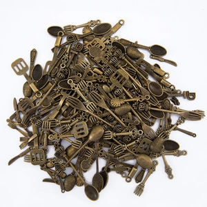 Bronze antique alloy cutlery pendants featuring miniature spoons and forks for DIY jewelry