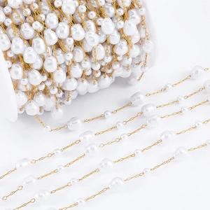 Baroque irregular pearl and gold stainless steel bead chain for DIY jewelry making