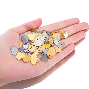 Polished stainless steel heart-shaped charm pendants in gold and silver for DIY jewelry making