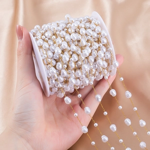 Baroque irregular pearl stainless steel chain on spool for DIY jewelry making and design