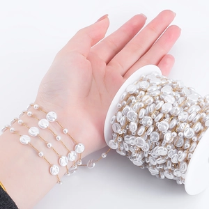Baroque irregular pearl stainless steel beaded chain for DIY jewelry making supplies