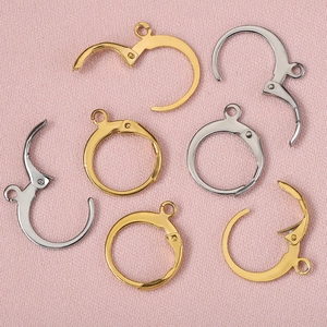 Macro detail of lever-back stainless steel earring hooks for jewelry making and DIY crafts