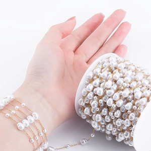 Baroque irregular pearl stainless steel chain on spool and wrist for DIY jewelry