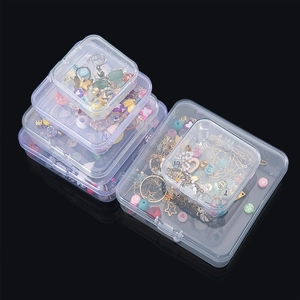Transparent plastic storage boxes in various sizes with hinged lids for DIY beads
