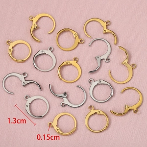 18k gold and silver stainless steel leverback ear hooks for DIY jewelry, size 1.3cm x 0.15cm