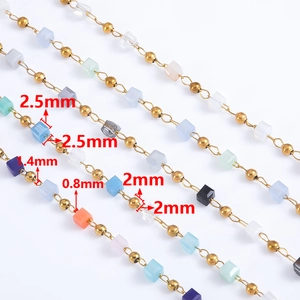 DIY stainless steel gold beads with colorful 2.5mm cube acrylic bead chain for jewelry
