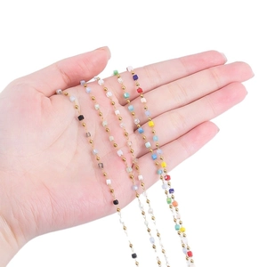 Minimalist gold stainless steel chain with colorful cubic beads for DIY jewelry making