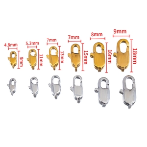 Gold and silver stainless steel lobster clasps in various sizes for DIY jewelry making
