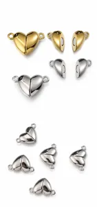 Macro detail of heart-shaped magnetic jewelry clasps with dimensions of 11mm and 17mm