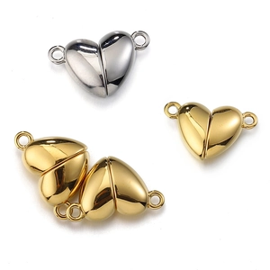 Fermoir magnétique poli en forme de cœur or et argent pour bijoux DIY