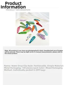 Detail view of floral and butterfly print metal teardrop hair clips in 100-piece bulk pack