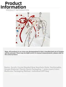 Detail shot of acrylic crystal beaded bow keychain for school bags and water bottles