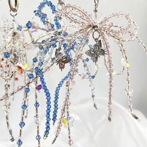 Handmade Beaded Bowknot Keychain Bag Charm With Butterfly Pendant Tassel Beads Decorative Accessory For Bags Water Bottle
