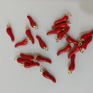 Red chili enamel charms with golden loops for DIY jewelry necklace making
