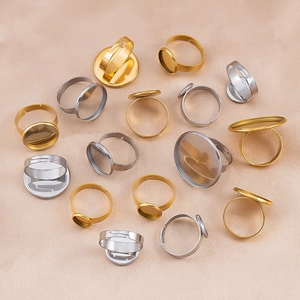 Detail of adjustable stainless steel ring bases in gold and silver for DIY jewelry making