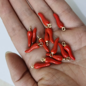 Red chili pepper alloy pendants with golden loops for DIY jewelry making and earrings