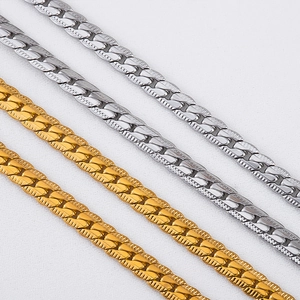 Flat NK curb chain in gold and silver finish with diamond cut texture for jewelry making