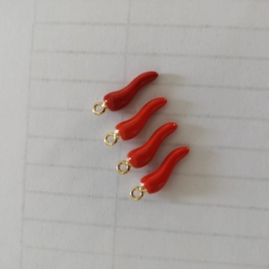 Set of four red chili pepper alloy charms with gold loops for DIY jewelry making
