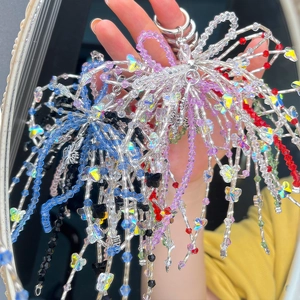 Handmade acrylic beaded bow tie pendants for school bags with crystal stars and metal hooks