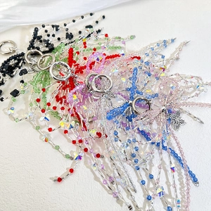 Handmade crystal beaded butterfly bow charms with fringe for bags and keychains